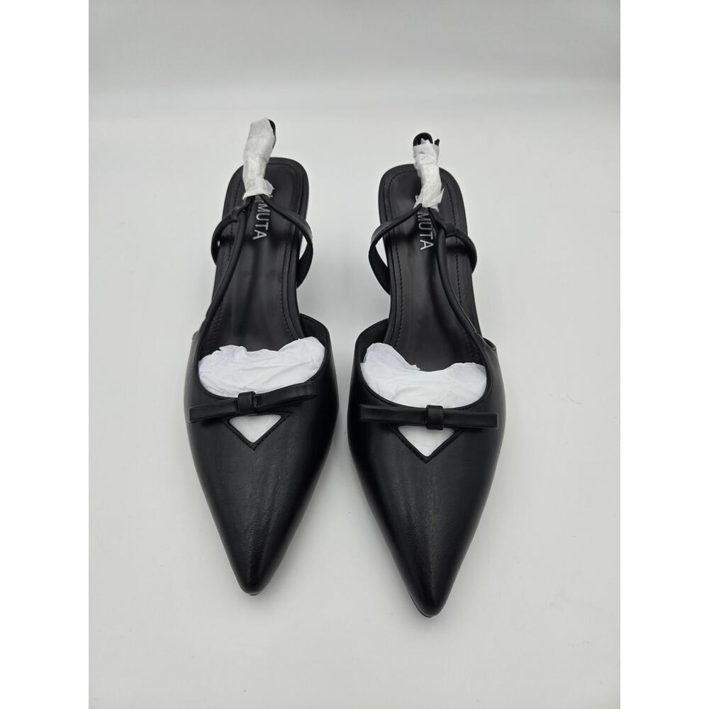 LUMUTA Black Slingback Kitten Heel Pumps Bow Pointed Toe Women Size 6